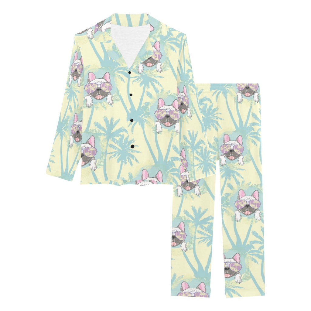 French bulldog hawaii blackground Women's Long Pajama Set