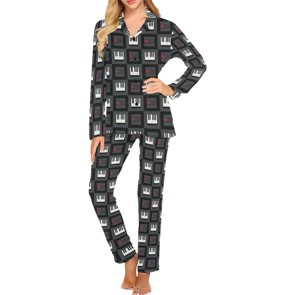 Piano Pattern Print Design 05 Women's Long Pajama Set