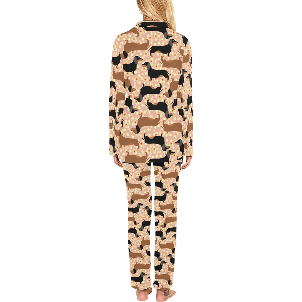 Dachshund floral background Women's Long Pajama Set