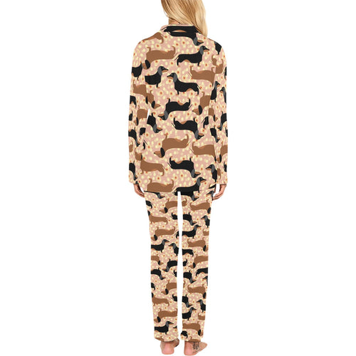 Dachshund floral background Women's Long Pajama Set