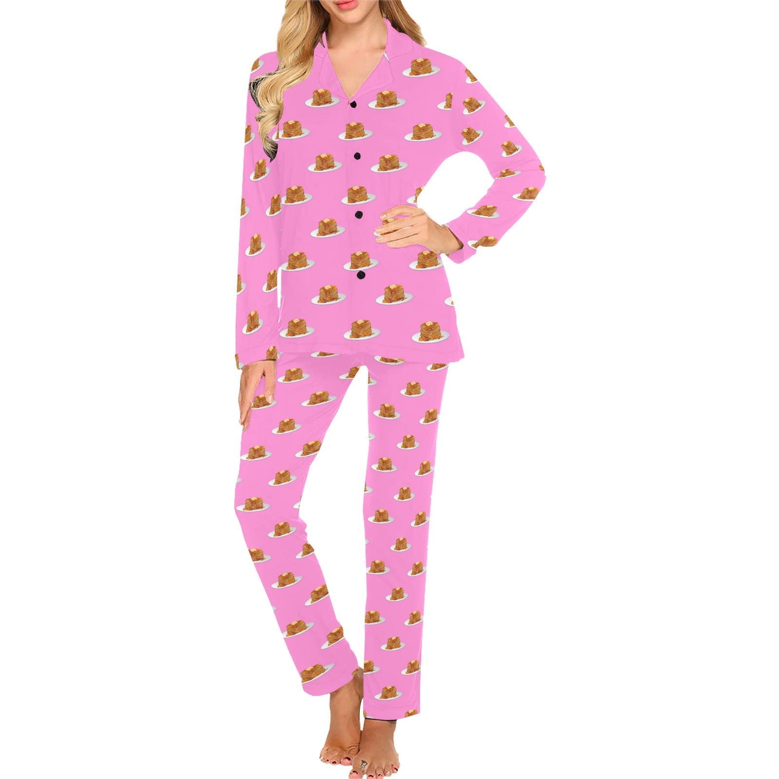 Pancake Pattern Print Design 04 Women's Long Pajama Set