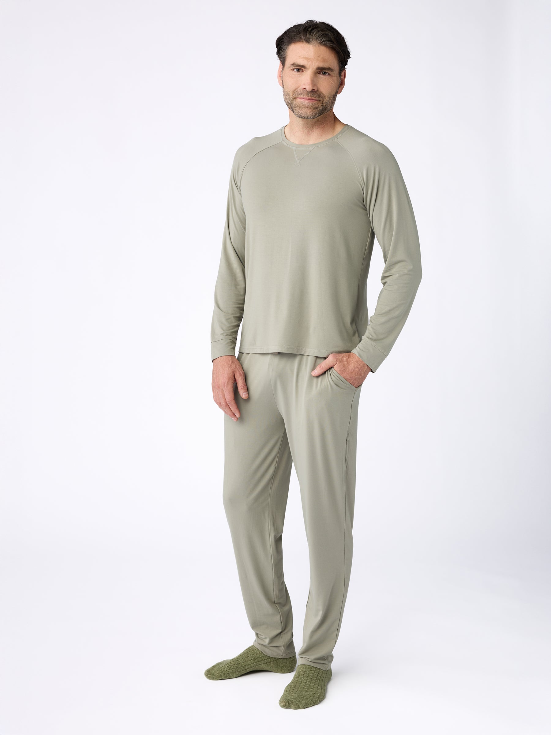 Men's Bamboo Stretch-Knit Long Sleeve Pajama Set