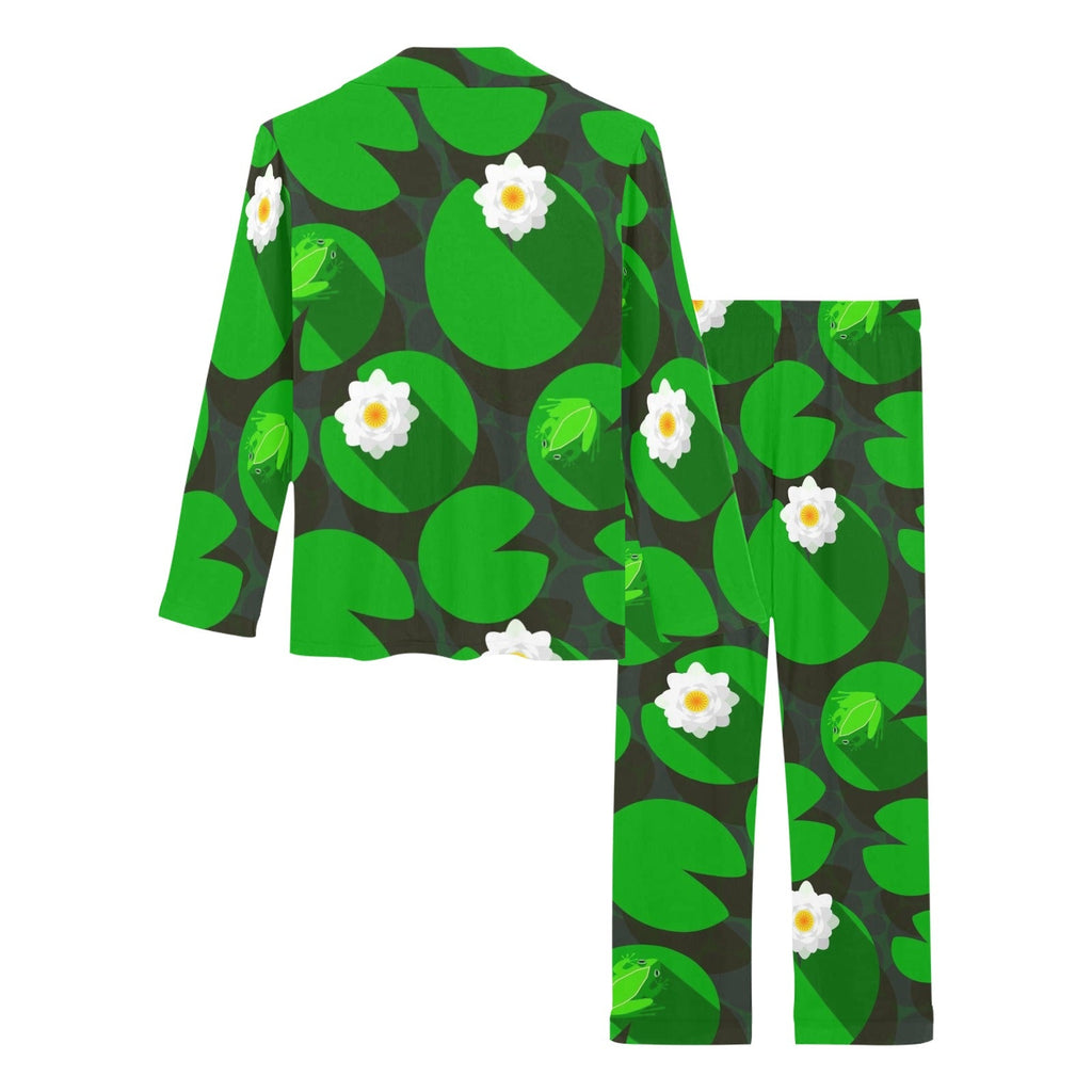 Frog waterlily pattern Women's Long Pajama Set