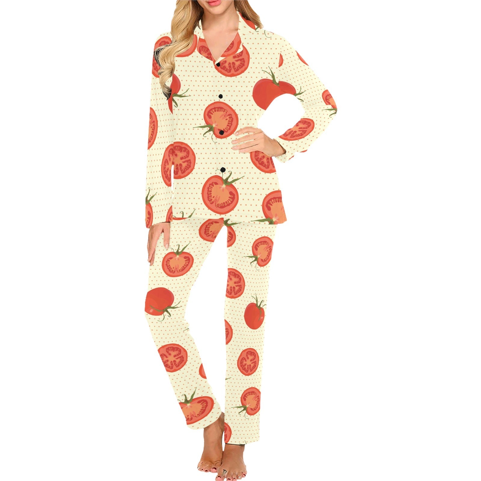 Tomato dot background Women's Long Pajama Set