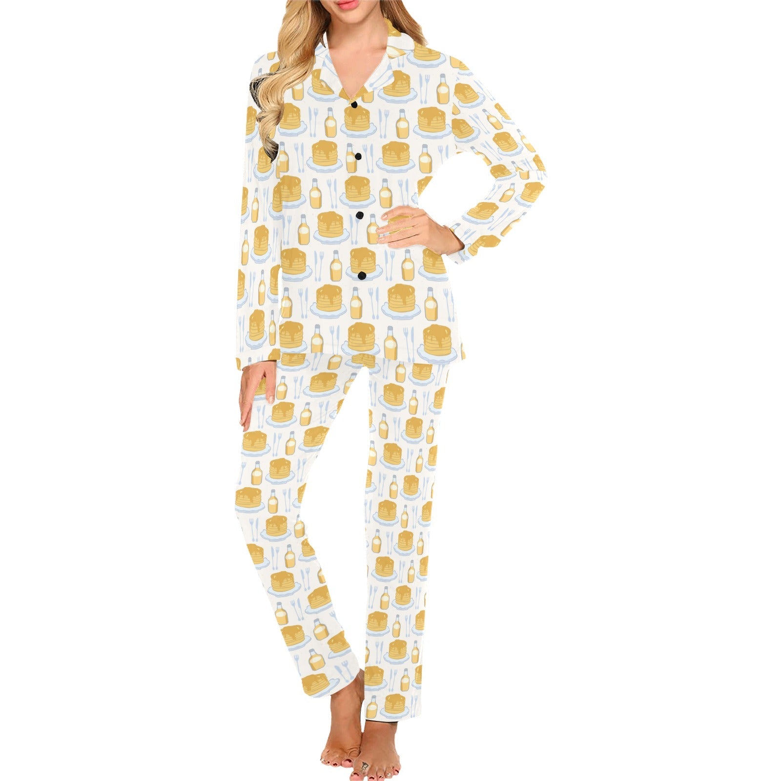Pancake Pattern Print Design 05 Women's Long Pajama Set