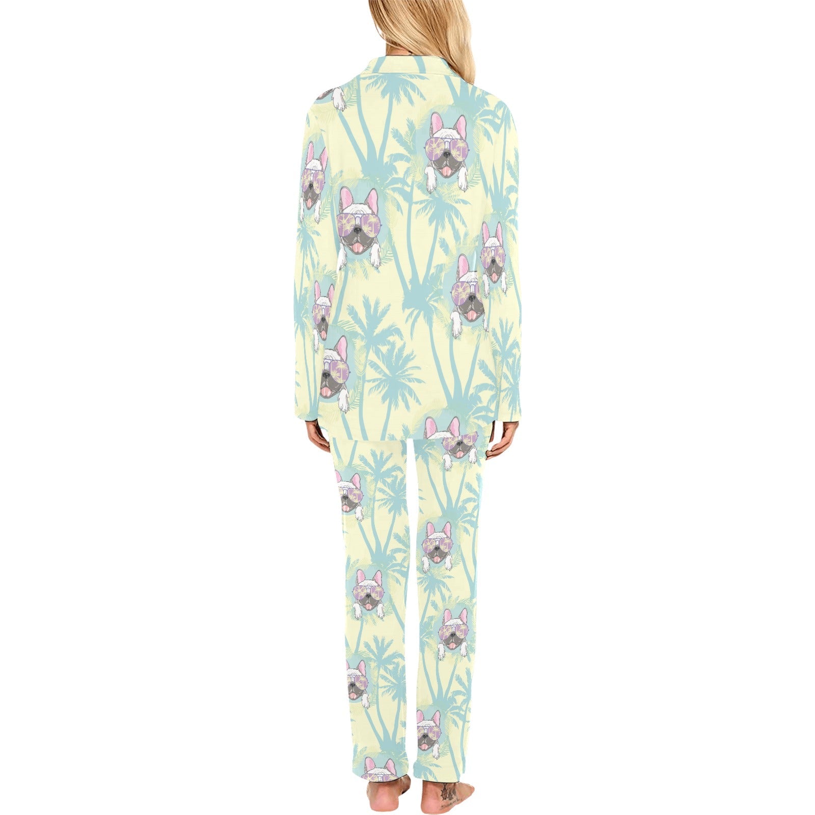 French bulldog hawaii blackground Women's Long Pajama Set