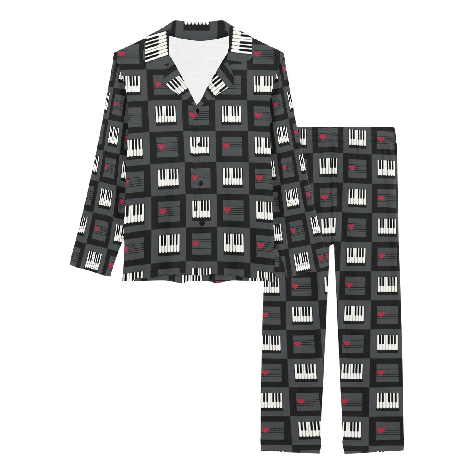 Piano Pattern Print Design 05 Women's Long Pajama Set