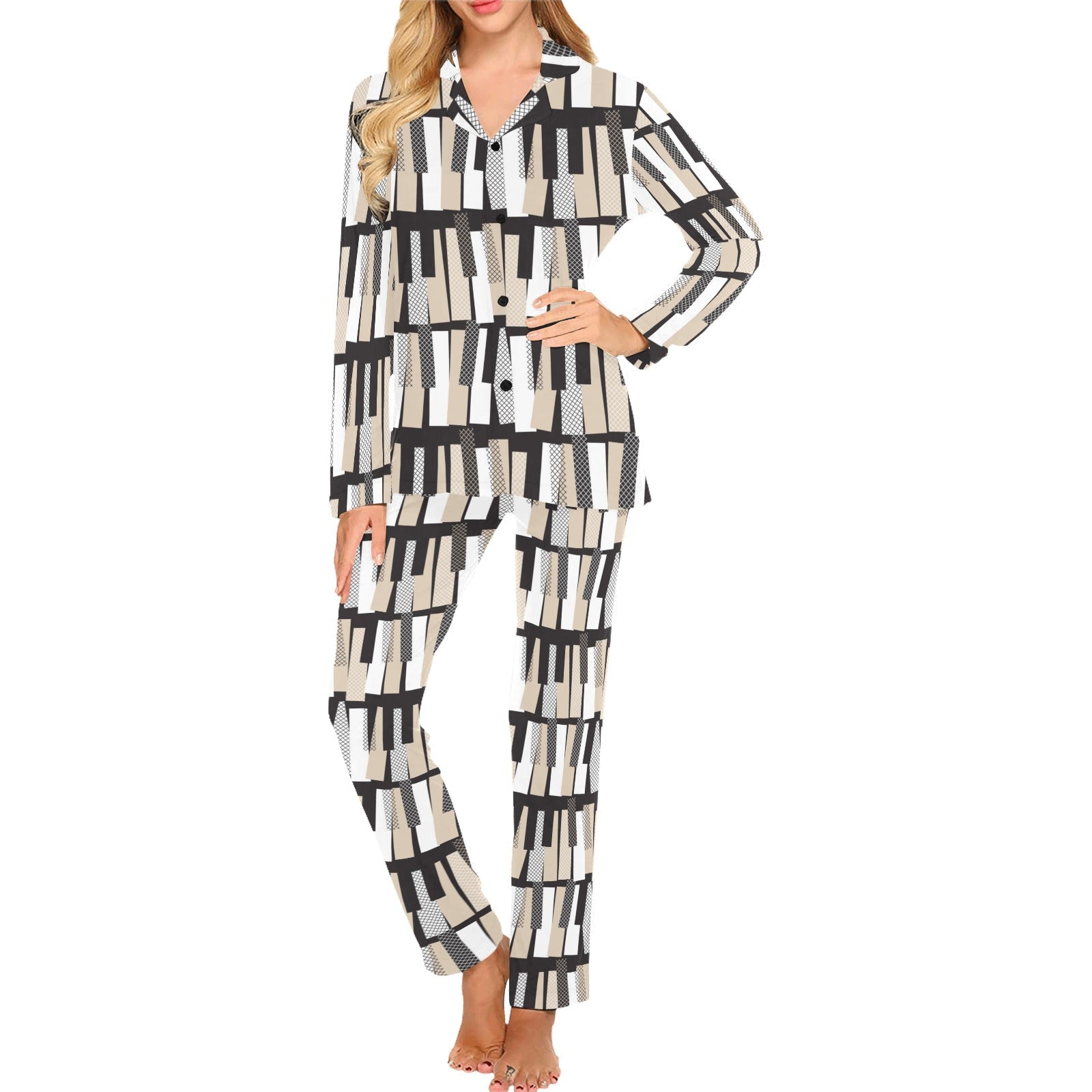 Piano Pattern Print Design 04 Women's Long Pajama Set