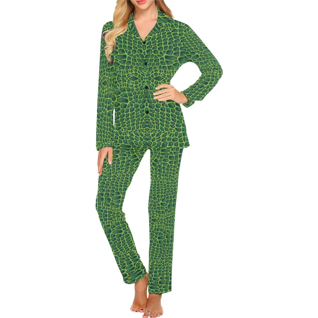 Crocodile Skin Printed Women's Long Pajama Set