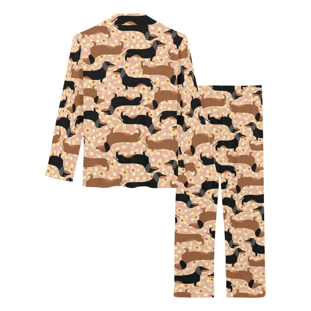 Dachshund floral background Women's Long Pajama Set
