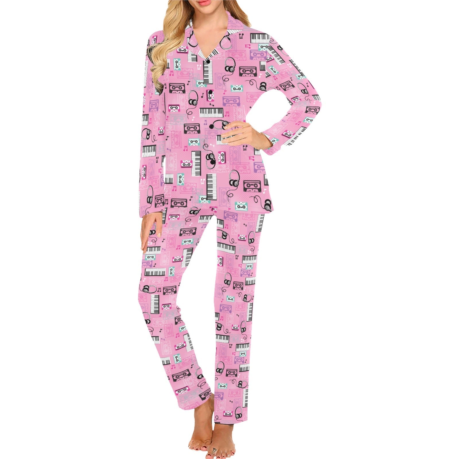 Piano Pattern Print Design 01 Women's Long Pajama Set