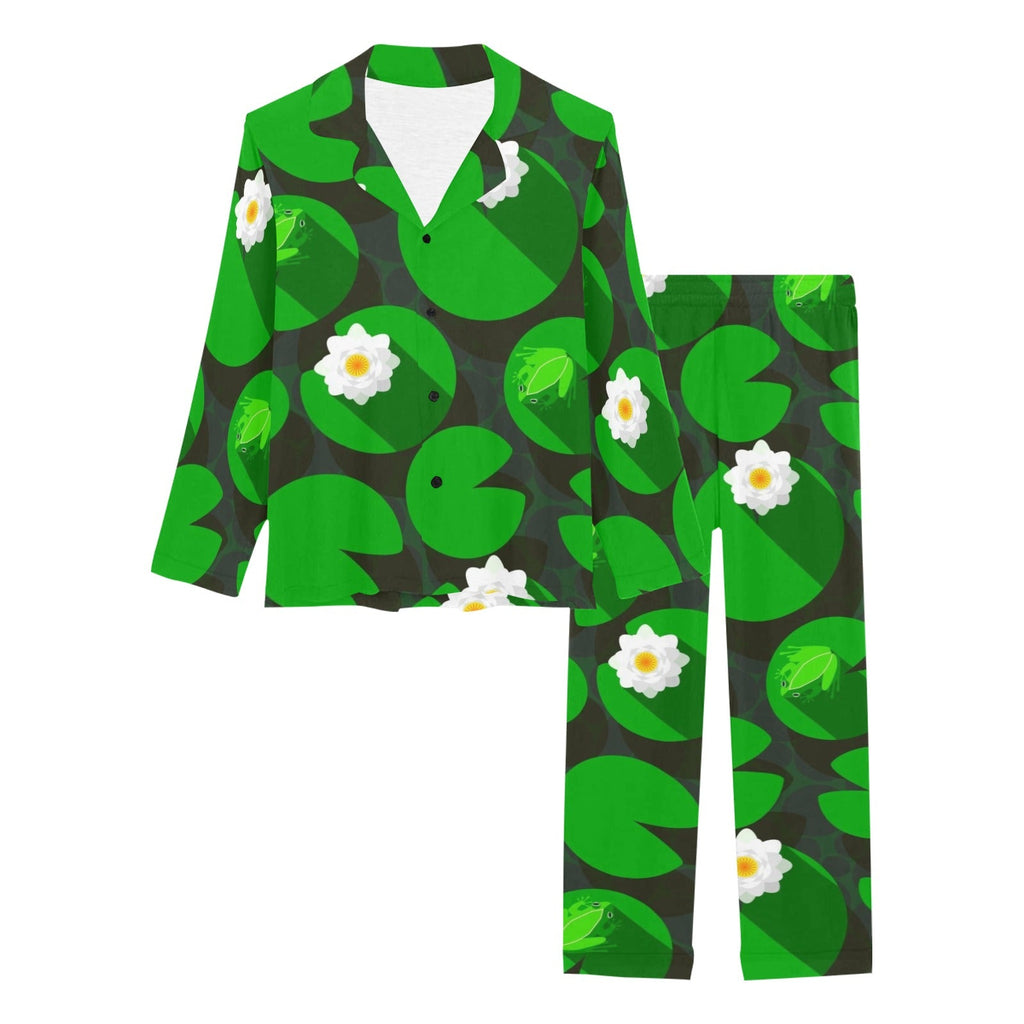 Frog waterlily pattern Women's Long Pajama Set