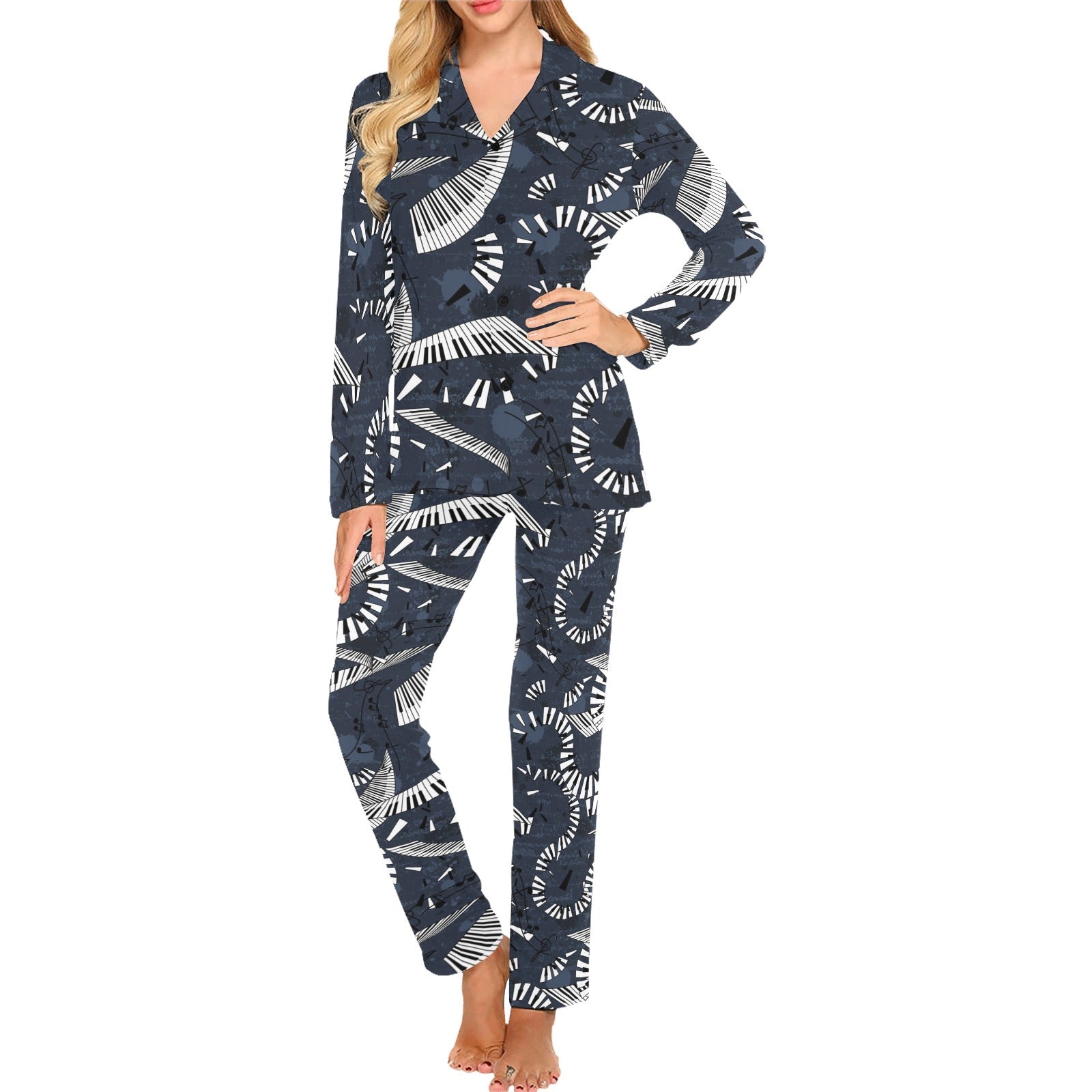 Piano Pattern Print Design 02 Women's Long Pajama Set